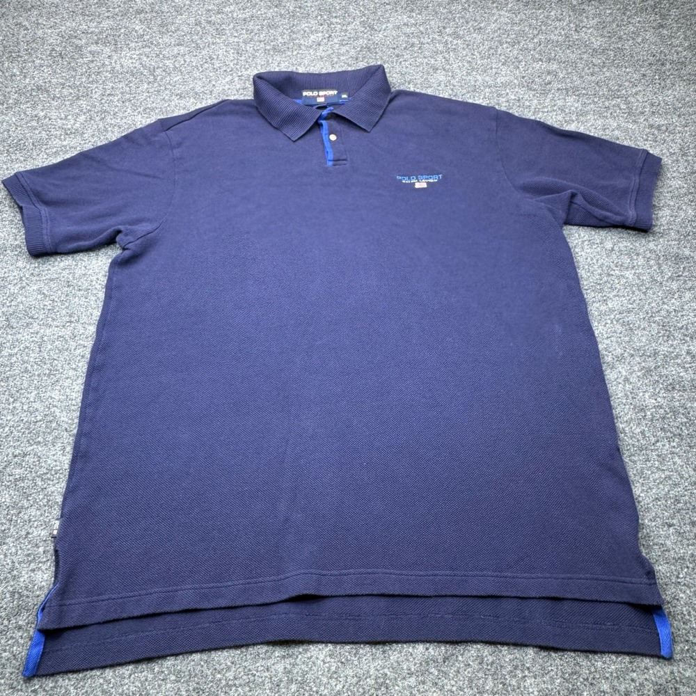 Vintage Polo Sport Ralph Lauren Shirt Mens XXL Blue Pique Snap USA Flag 90s